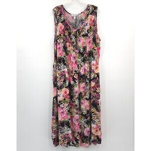 Croft and Barrow floral smocked midi dress Size 2X sleeveless pink black